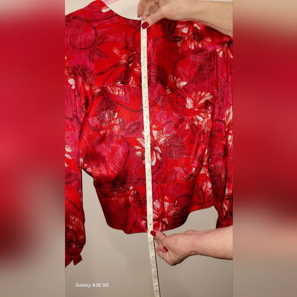 Christian Dior Long Sleeve Red Multi Silk  blouse M - Picture 9 of 9